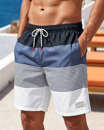 Men's Color-Block Striped Beach Shorts